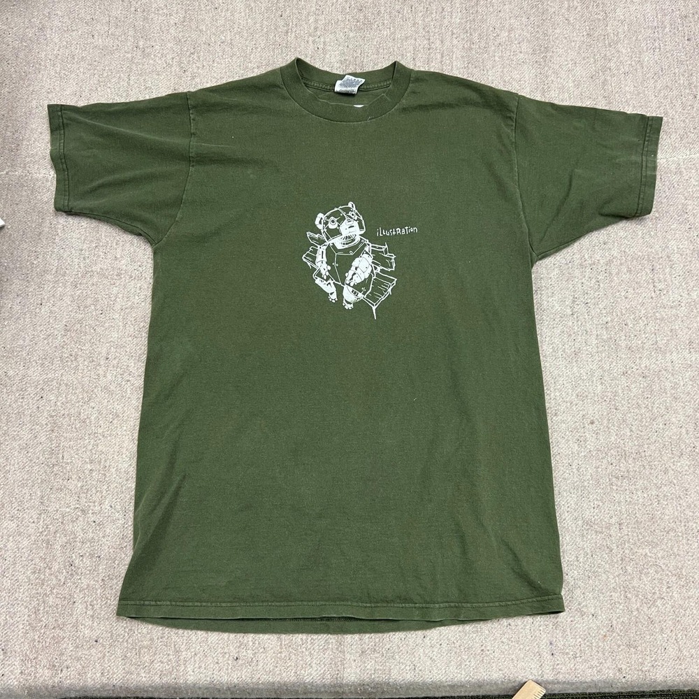 Vintage Illustration Shirt Mens XL Green 1990s Robot Bear Canada Robotic